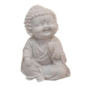 Escultura Monge Felicidade C/Terço De Pó De Mármore 15Cm