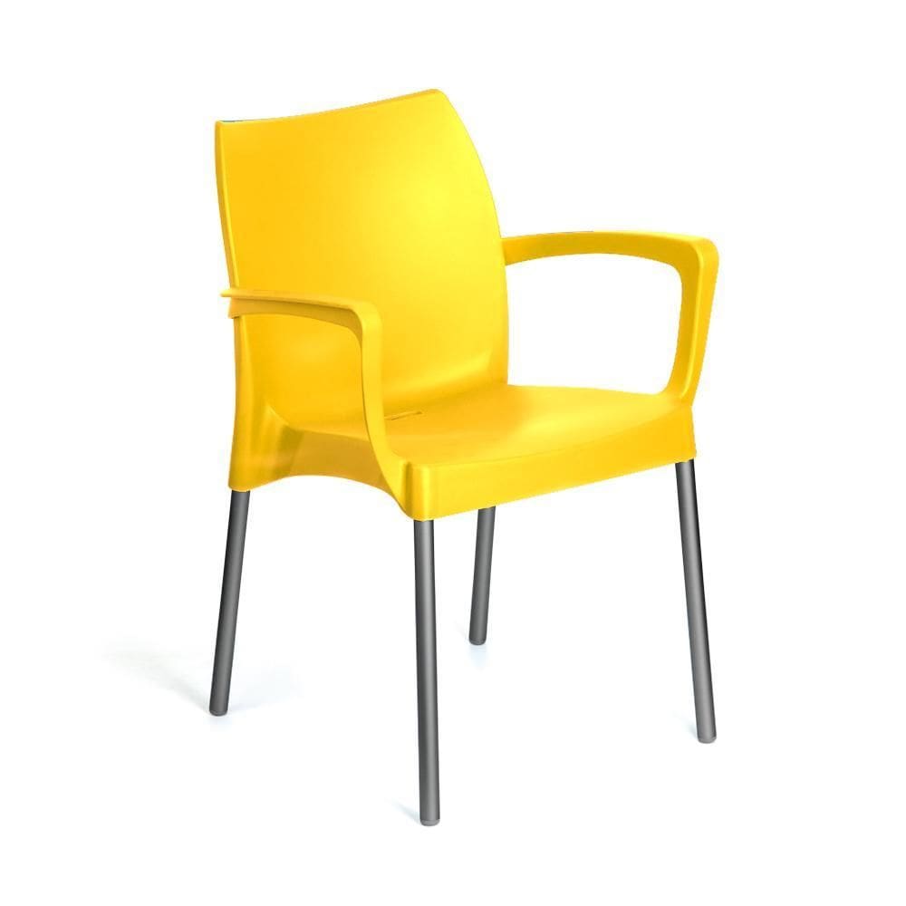 Cadeira Poltrona Sec Line Plástic Amarela Pés Aluminio 120Kg