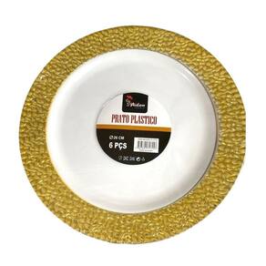 Prato Luxo Natal Réveillon Plástico Reutilizável 26Cm-12Un