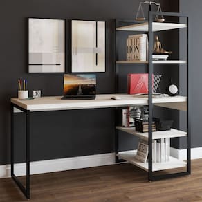 Mesa Escrivaninha Estilo Industrial Aço 4 Prateleiras Snow/Preto - Panorama Móveis