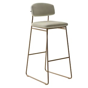 Banqueta Alta Ba 402 C para Bancada Sala de Jantar Encosto e Assentos Estofados Linha Jaraguá Dourado/Cinza Claro