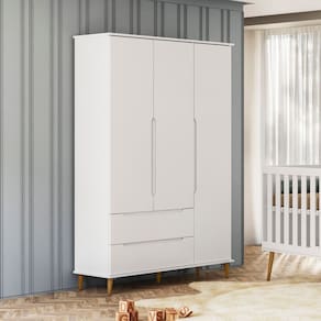 Guarda Roupa Lunna 3 Portas e 2 Gavetas com pés Retro Branco Acetinado