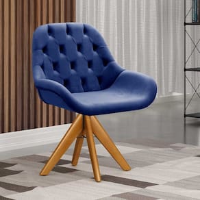 Poltrona Giratória de Madeira Cadeira Decorativa Sala, Escritório, Recepção Lua Azul Marinho
