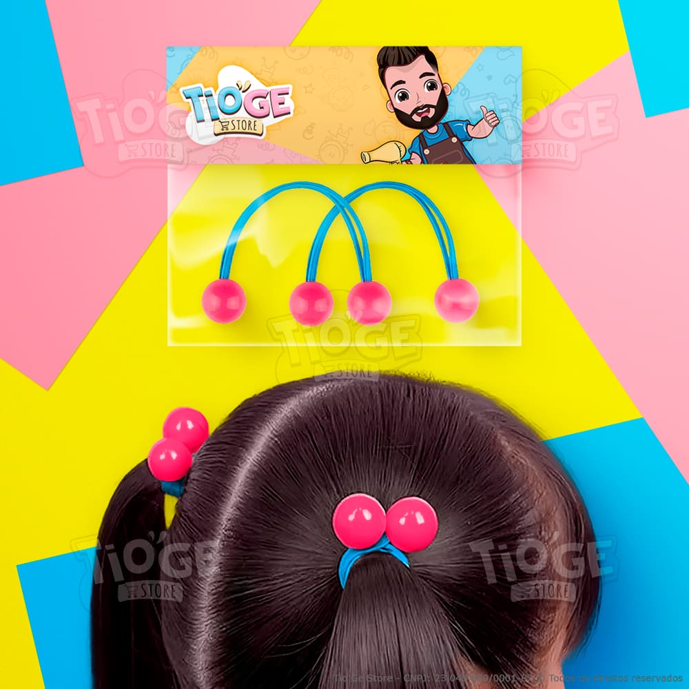 Elásticos de Cabelo Bolinha Candy Prende Fácil Infantil (Xuxinha/Rabicó) Rabo de Cavalo Rosa Azul 2 unid (1 par)