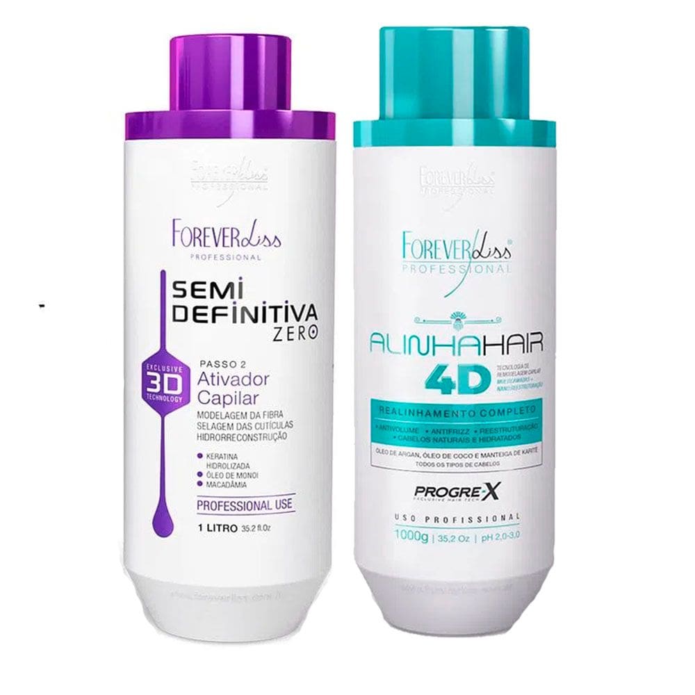 Kit Progressiva 3D e AlinhaHair 4D Forever Liss 1L