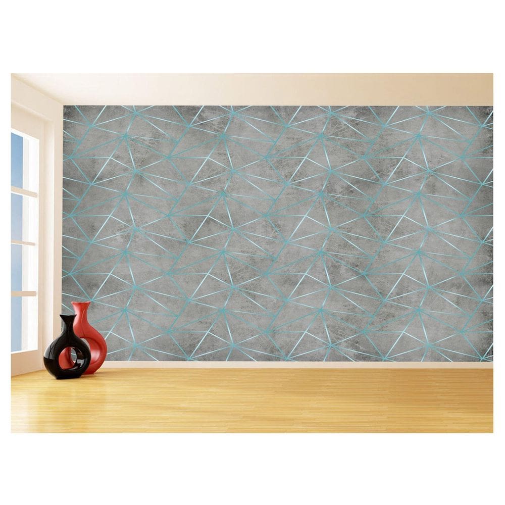 Papel De Parede Concreto Linhas Azul Turquesa 3,5M Kkt262