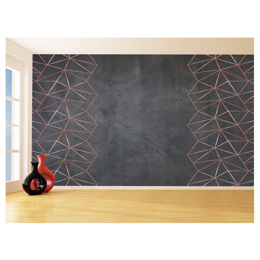 Papel De Parede 3D Concreto Linhas Dourado Rose 3,5M Kkt217