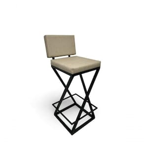 Banqueta Zênite Com Encosto - Preto - Assento Estofado Bege - 75cm