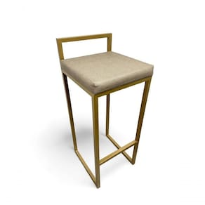 Banqueta Quadro Com Encosto Estofada Metalon Dourado Bege - 75cm