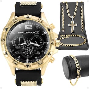 Relogio Masculino Aço Dourado + Pulseira Presente