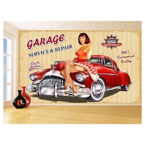 Papel De Parede 3D Carro Antigo Hot Rod Pin Up 3,5M Cxr81