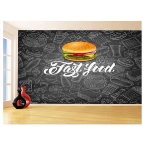 Papel De Parede 3D Estilo Lousa Lanches Comidas 3,5M Lcb37