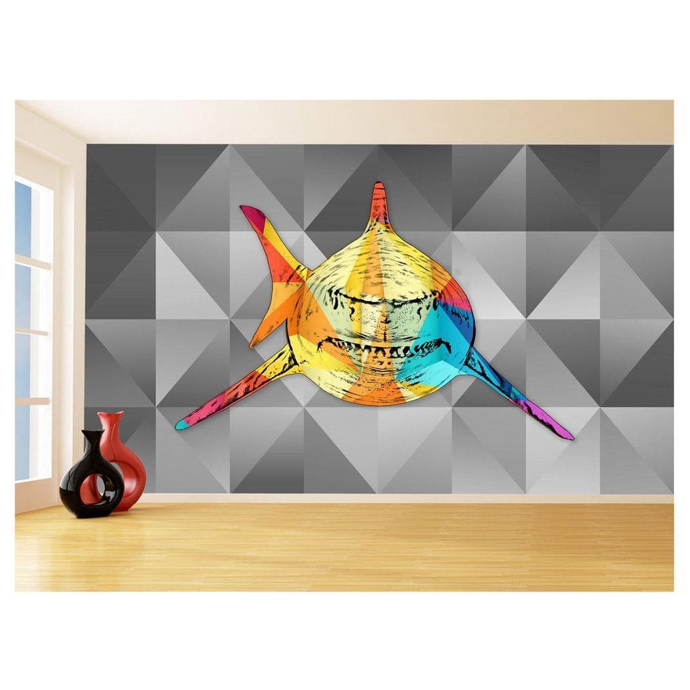 Papel De Parede Animais Pop Art Tubarão Cores 3,5M Pxa573