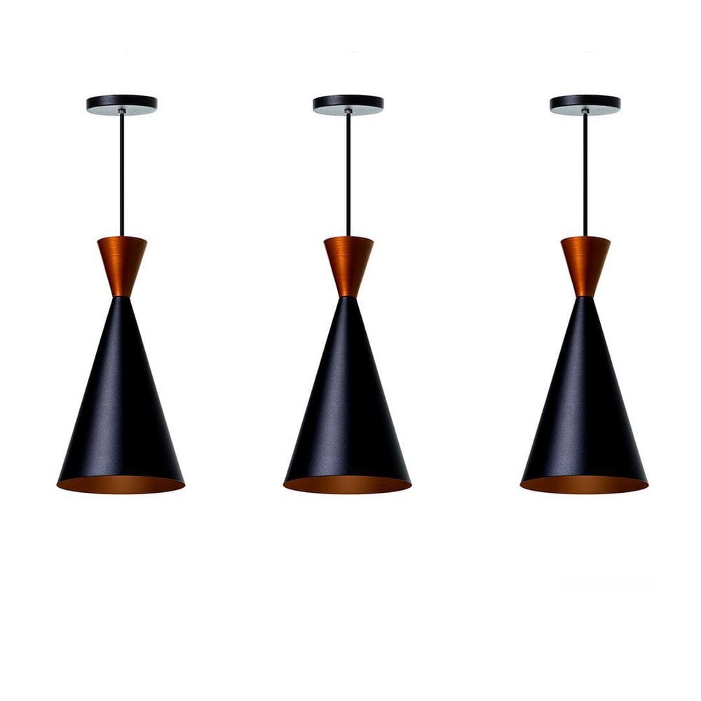Kit 3 Lustre Pendente Canadá Preto Topo Cobre Mesa Jantar