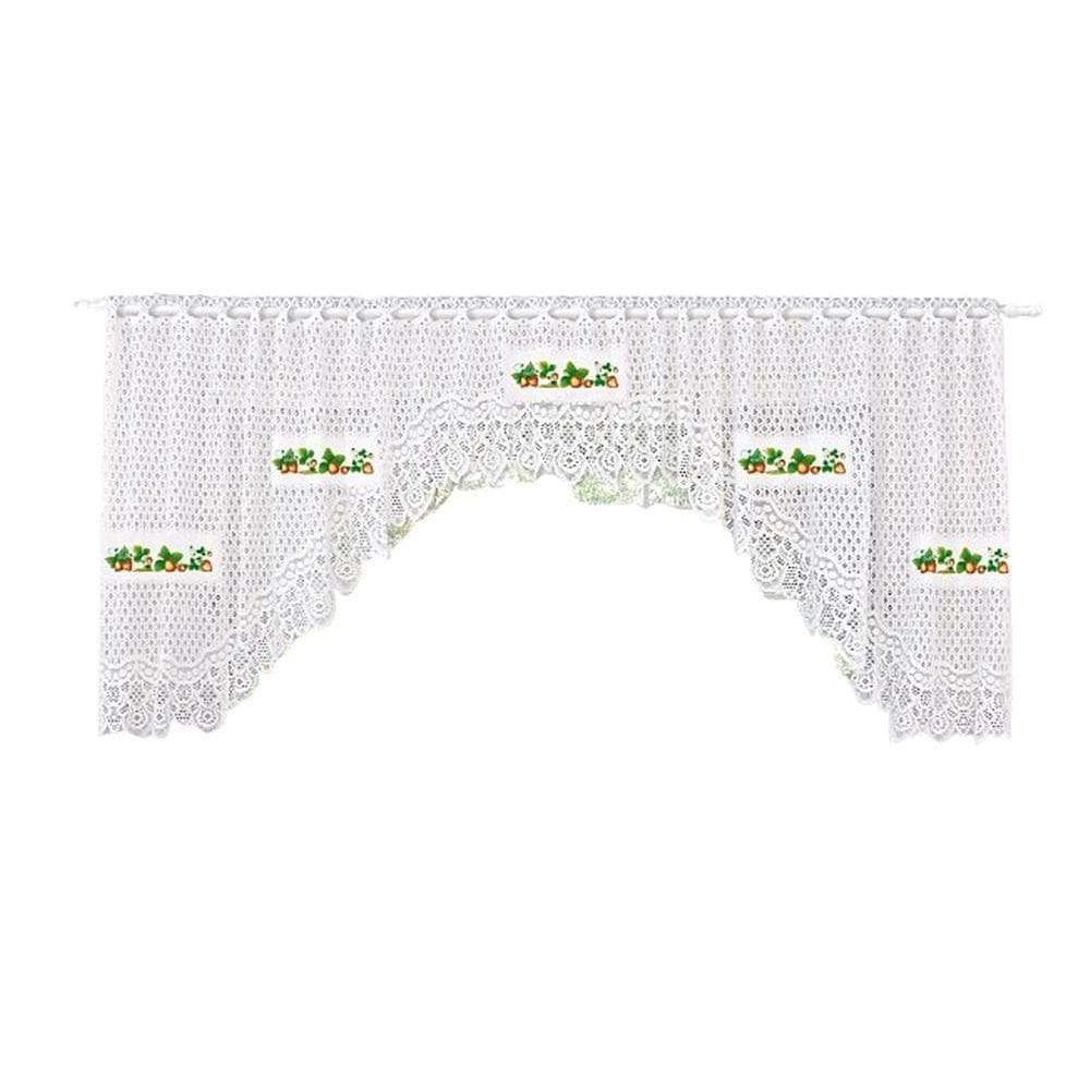 Cortina Bando Renda Cascata Cozinha Morango 3,15X0,95