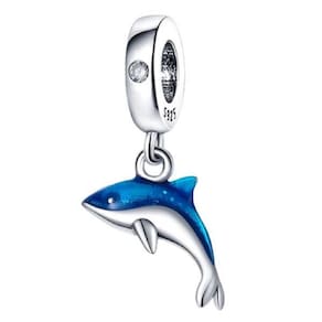 Berloque golfinho azul escuro prata 925 animal mar tubarão