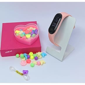 Relógio Infantil Digital led para Menina Prova água Tipo Band + Kit miçangas Coloridas para Montar Colar Pulseiras Moda