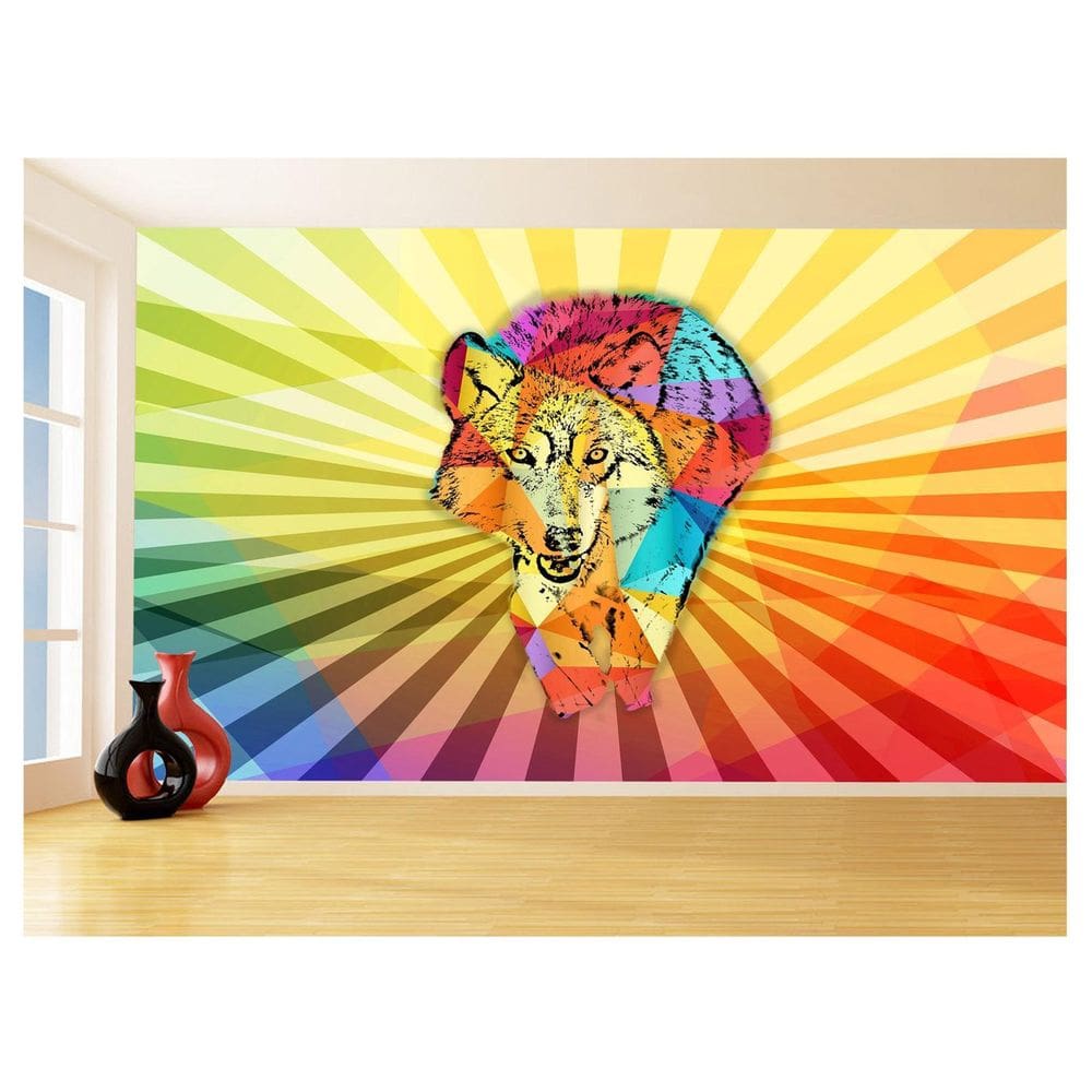 Papel De Parede Animais Pop Art Lobo Colorido 3,5M Pxa598