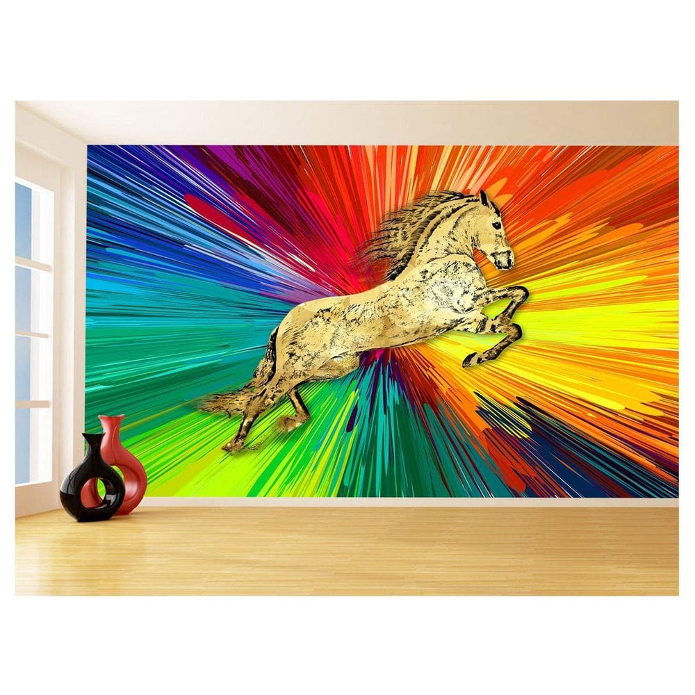 Papel De Parede 3D Animais Pop Art Cavalo Cores 3,5M Pxa312