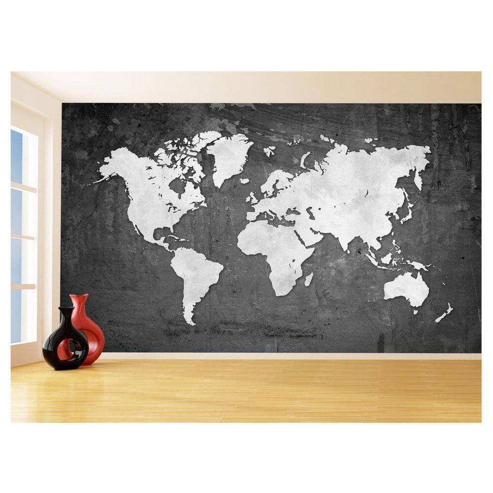 Papel De Parede 3D Mapa Mundi Cimento Concreto 3,5M Nmu50