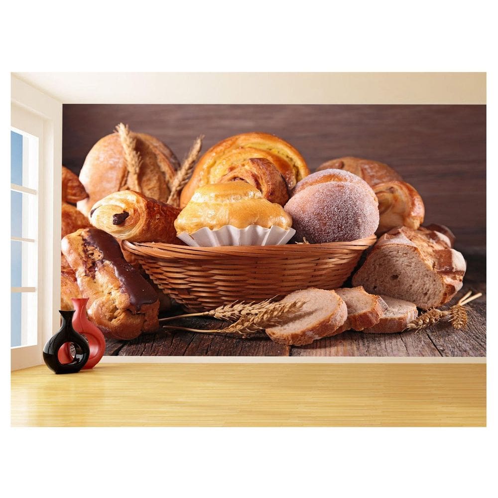 Papel De Parede 3D Alimentos Pão Pães Padaria 3,5M Al240