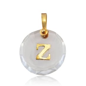 Pingente Cristal Redondo Com Letra Z Em Ouro 18K