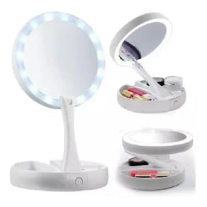 Espelho De Mesa Dupla Face Branco Com Led
