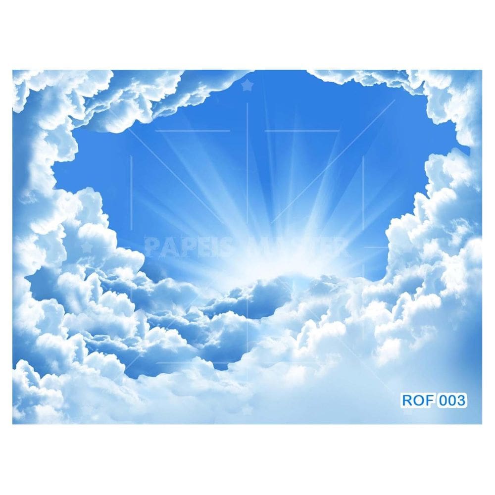 Papel De Teto Céu Azul Nuvem Branca Dia Manhã 3,5M Rof03