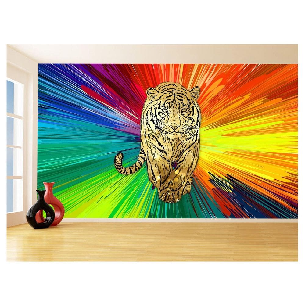 Papel De Parede 3D Animais Pop Art Tigre Felino 3,5M Pxa122