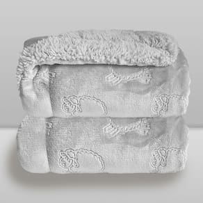 Cobertor Plush com Sherpa Ferrete Cinza - Laço Bebê