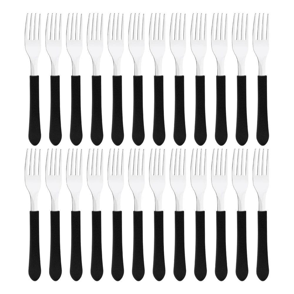 Kit 24 Garfo De Mesa Tramontina Leme Inox Cabo Preto