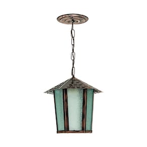 Lustre Pendente Blumenau Colonial Sextavado Vidro Pontilhado Cobre E27 Bivolt