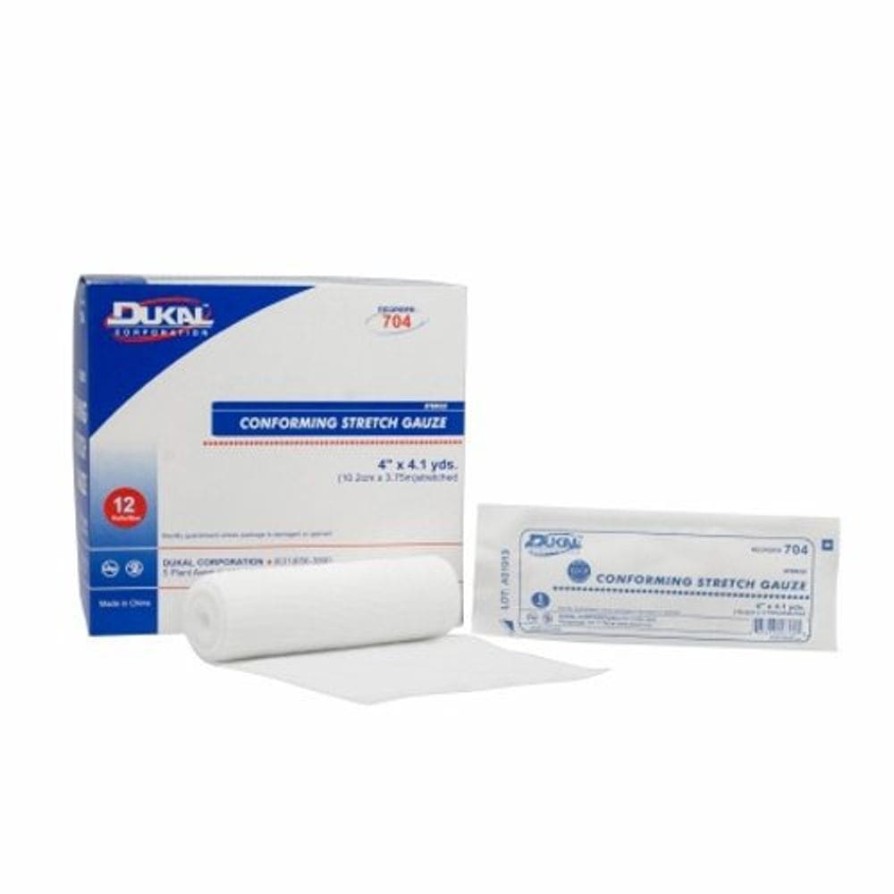 Bandagem conformante Dukal Poliéster/Rayon 1 camada 4 polegadas X 4-1/10 jardas em forma de rolo estéreis 12 sacos da Dukal (pacote com 4)