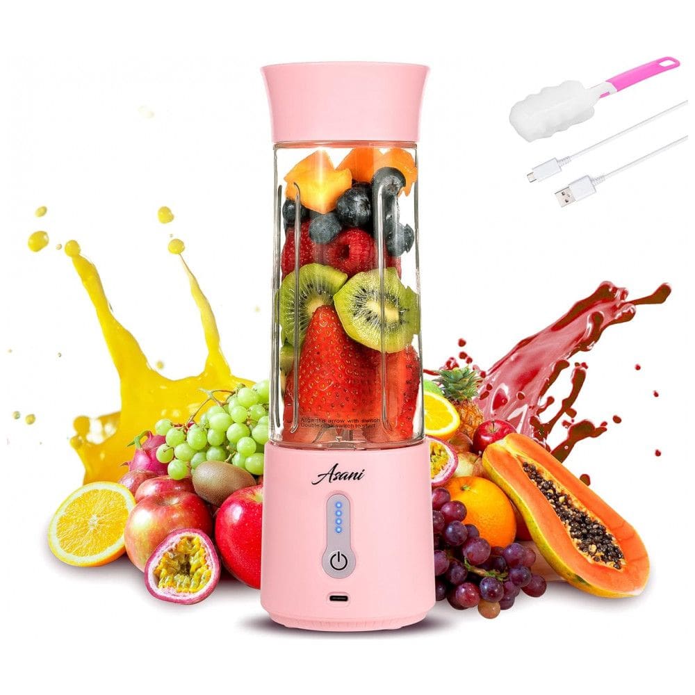 Mini Liquidificador Portátil 500mL com Carregamento USB e Desligamento Automático, Asani, Rosa