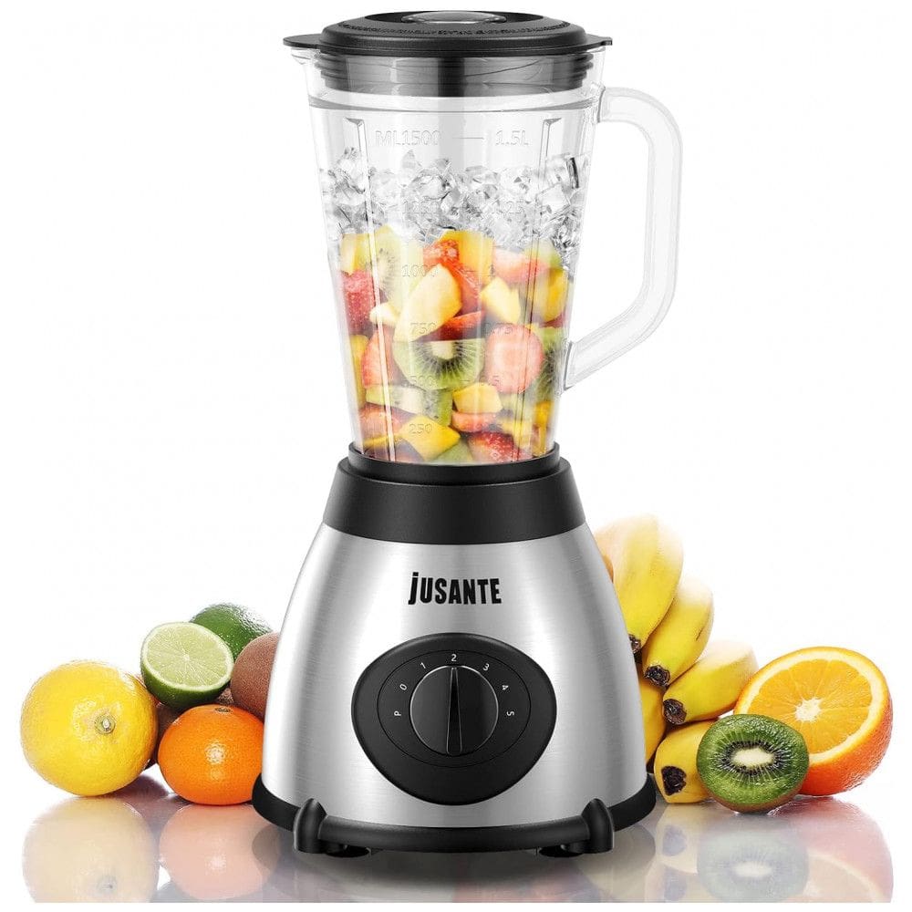 Liquidificador de Bancada 1.4L com 5 Velocidades e Jarra de Vidro, 1000W 110V, JUSANTE, Prata