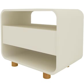 Mesa de cabeceira Gelius Innova 1 gaveta design curvo pés de madeira OFF White