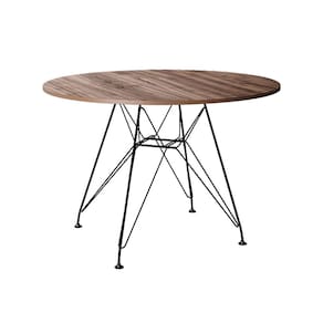 Mesa Eiffel Redonda 90cm Tampo de Madeira Amendôa com Base de Ferro Preto
