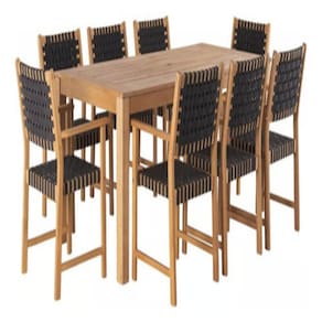 Conjunto De Jantar 9 Peças Cordas E Madeira Varanda E Jardim