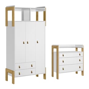 Jogo de Quarto Infantil Fantasia Guarda Roupa e Cômoda 3 Gavetas - Qmovi