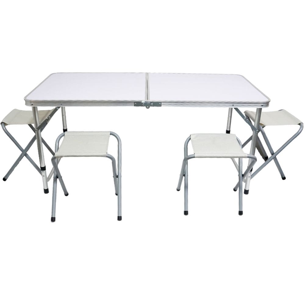 Mesa de Camping Praia Dobrável 120x60 em Alumínio com 4 Bancos e Vira Maleta Importway Iwmcd-1264B