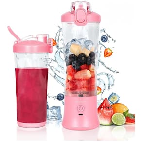 Liquidificador Portátil 590mL com Canudo de Silicone e Garrafa, 240W, VKYOZVA, Rosa