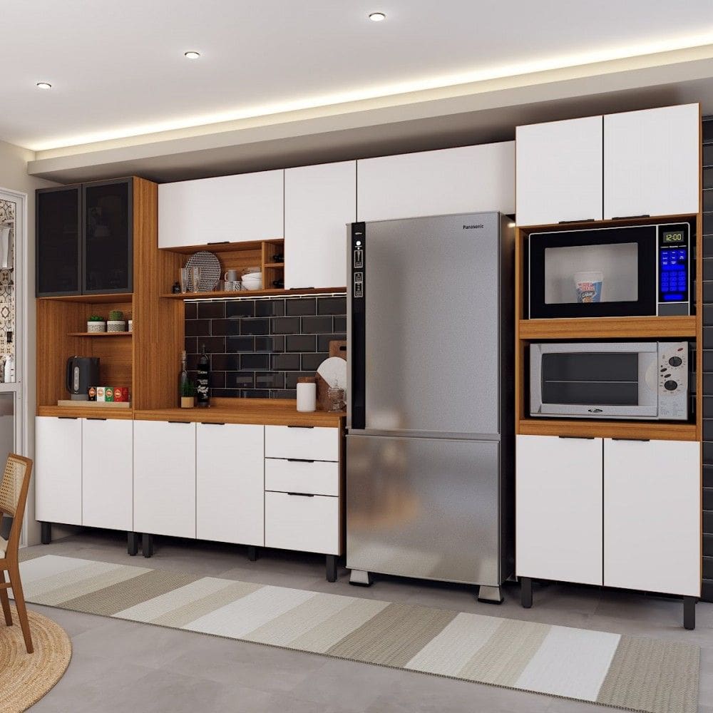 Cozinha Completa Sophia 14 Portas 2 Gavetas Marrom/Branco - Panorama Móveis