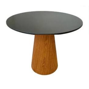 Mesa de Jantar Redonda Cone 90 cm Tampo Laca Preta Base Freijó