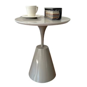Mesa Lateral Cone Masp Redonda 40 cm Tampo Cinza Base Cinza