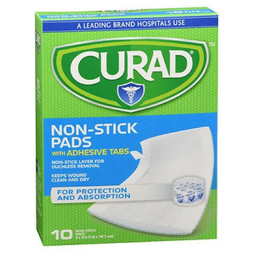 Almofadas antiaderentes Curad com abas adesivas sem tamanho: 3 x 4 polegadas, 10 cada da Medline (pacote com 6)