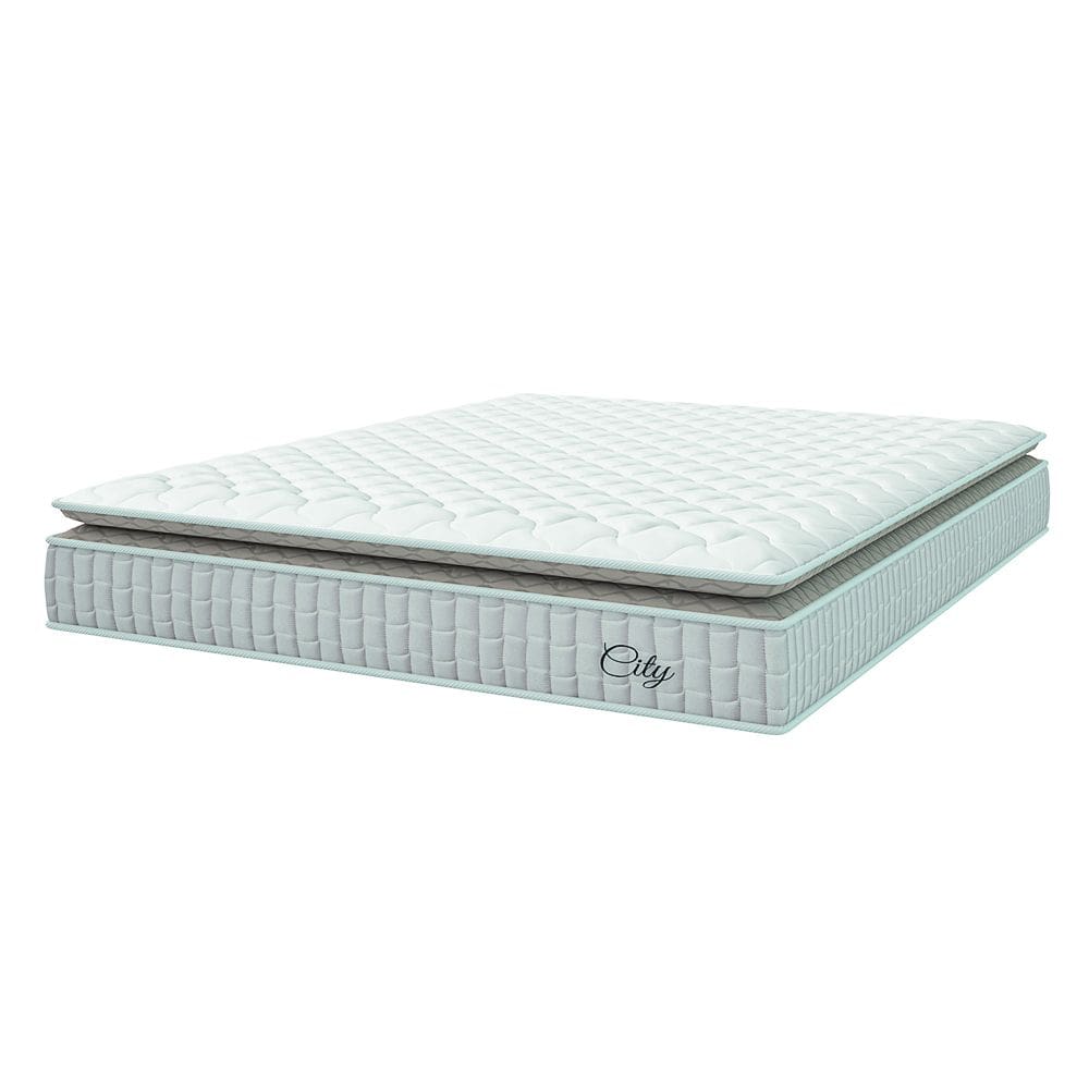 Colchão Casal King Molas Ensacadas City Pillow Top 193x203x23cm Branco / Bege Hellen - Suporta até 110kg por Pessoa