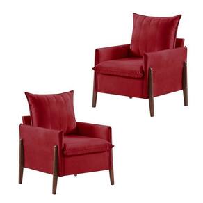 Kit 2 Poltronas em Veludo com Pés em Madeira Eucalipto Mm23 Vermelho
