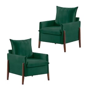 Kit 2 Poltronas em Veludo com Pés em Madeira Eucalipto Mm23 Verde