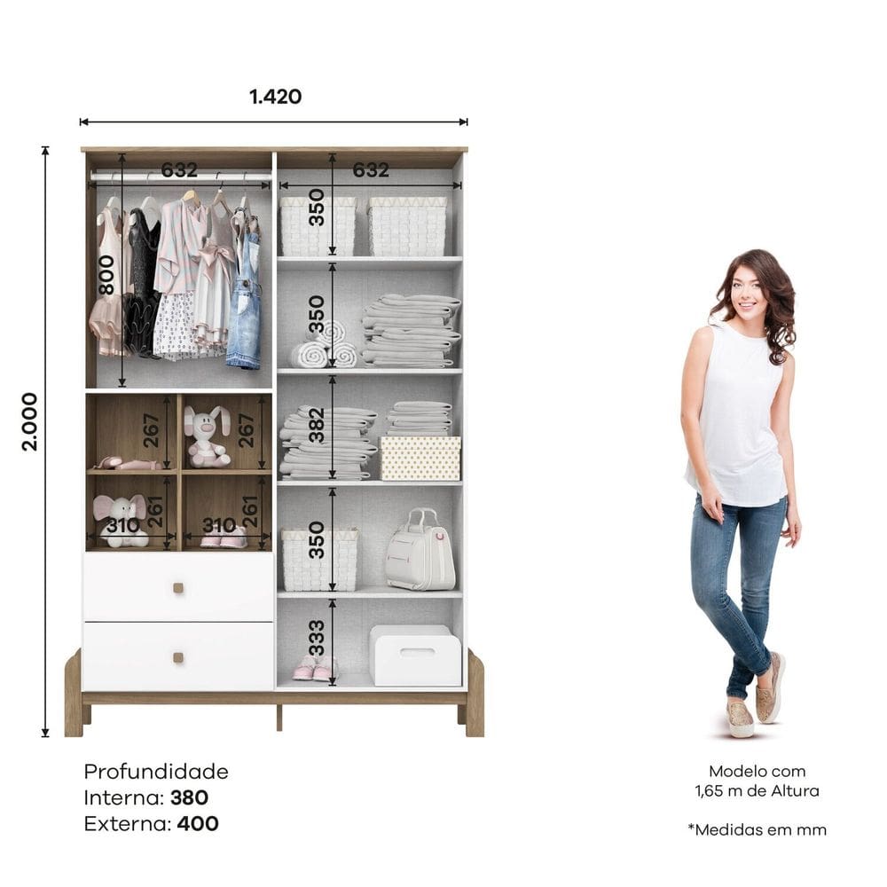 ゆりえ　４点セット Guarda-roupa 4 Portas 2 Gavetas Yuri Espresso Móveis | Casas Bahia