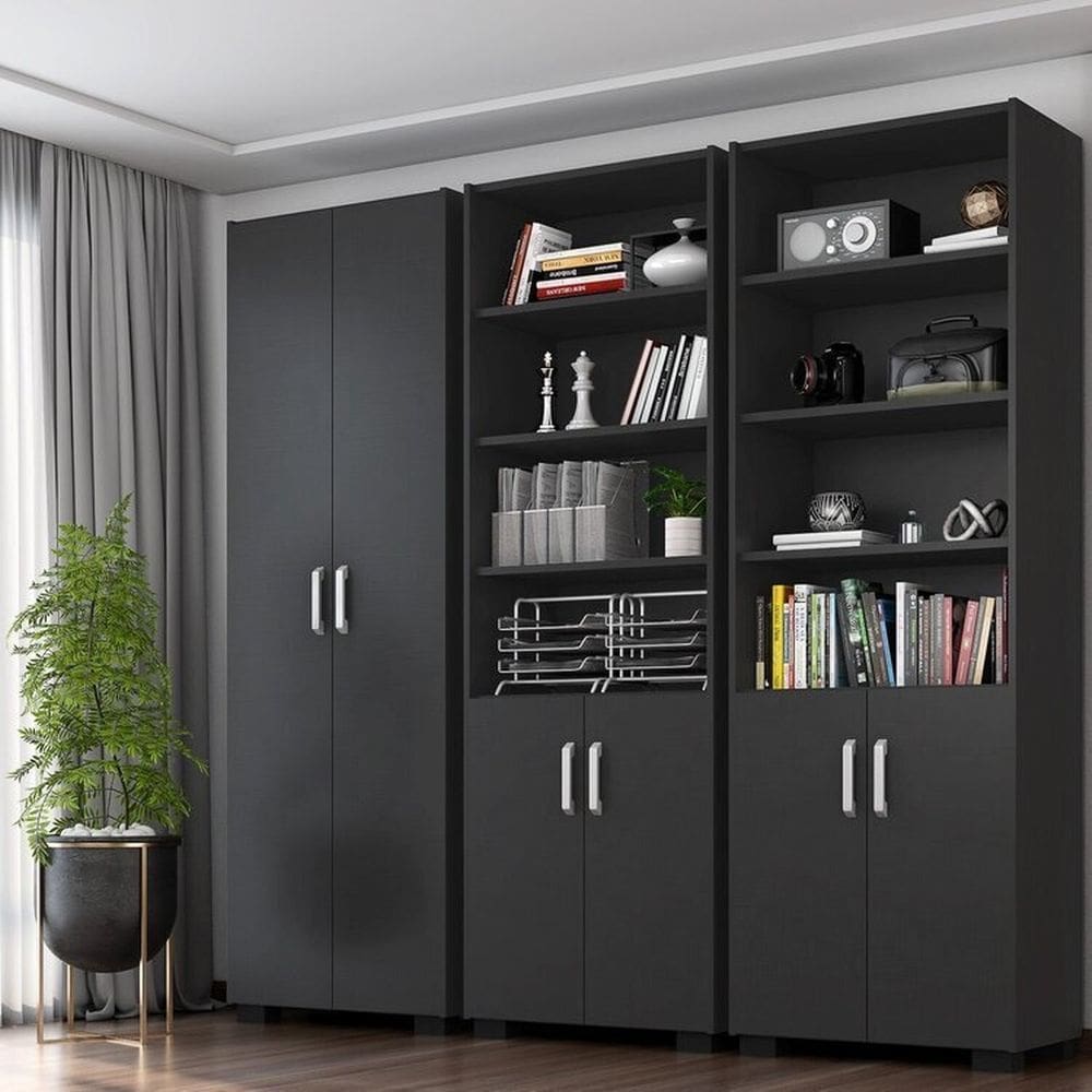 Armário para Escritório 3 Peças com 6 Portas Preto